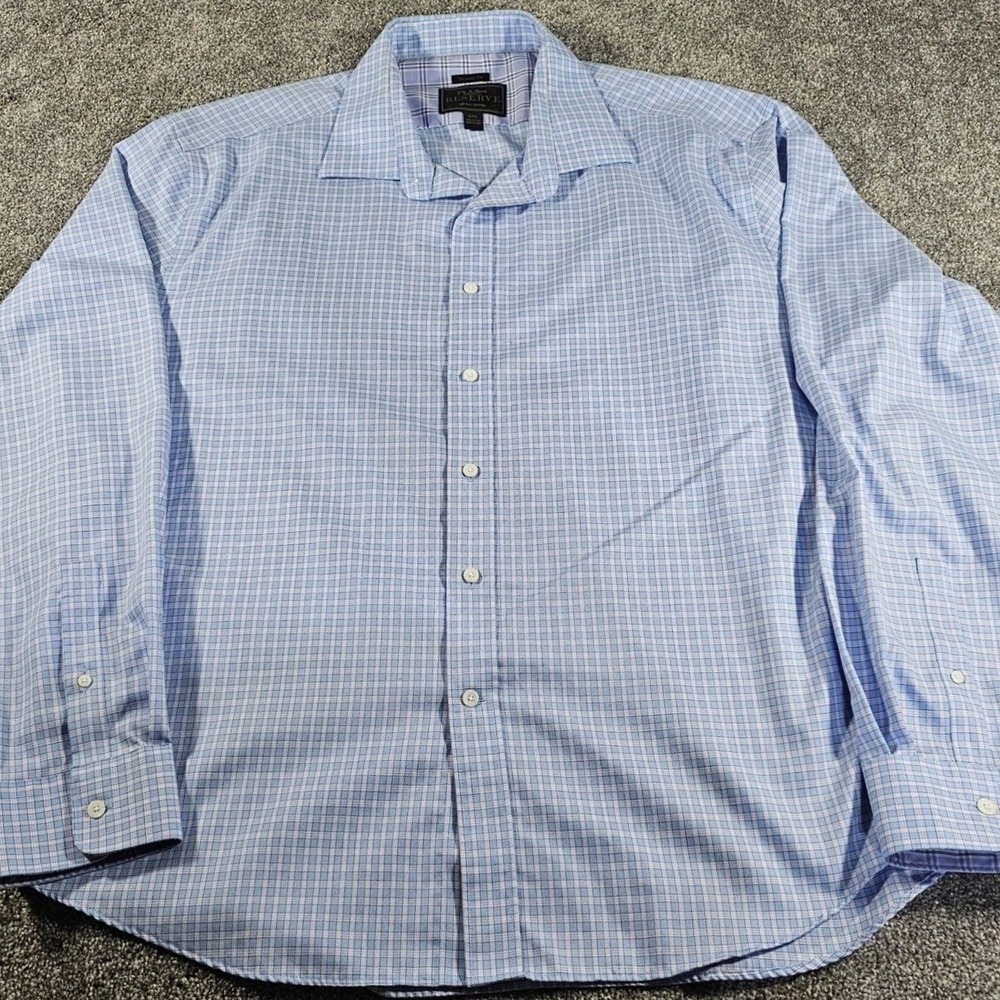 Jos.‎ A. Bank Button-Up Mens XXL Blue Plaid Reserve Tailored Fit Cotton Shirt